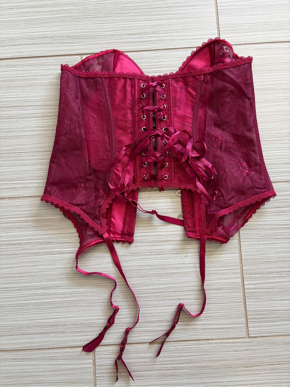 NWT SZ Adore Me Sz 0X Women's burgundy Lace Corset Garter Belt